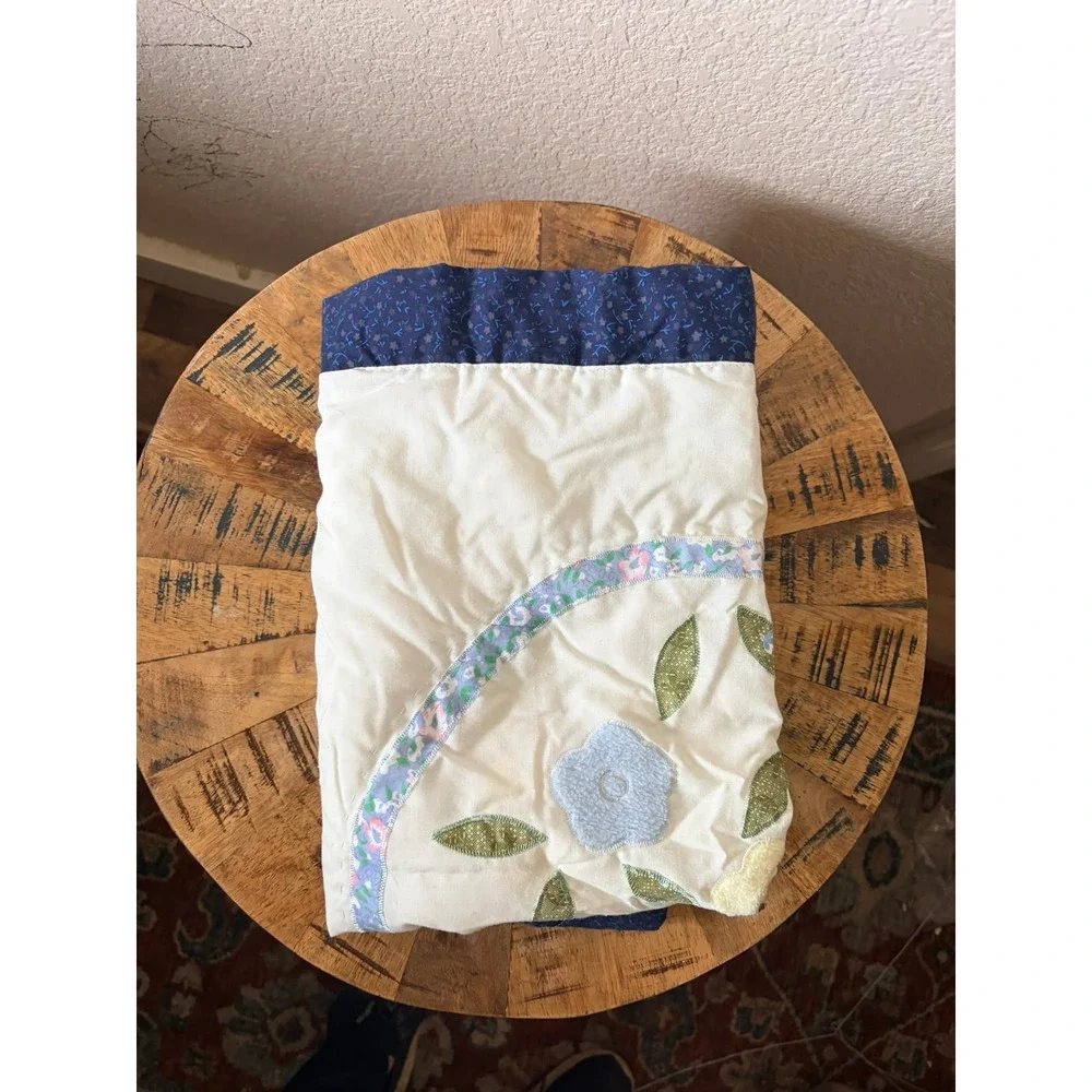 Patchwork Baby Quilt Floral Applique‎ Blue White Cottagecore Standard Sham